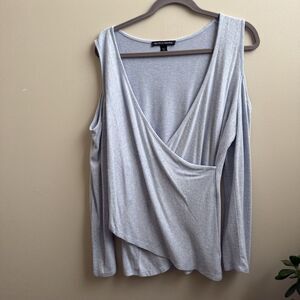 Boston Proper Sweater top Criss cross Cold shoulder Wrap Blue Size Large
